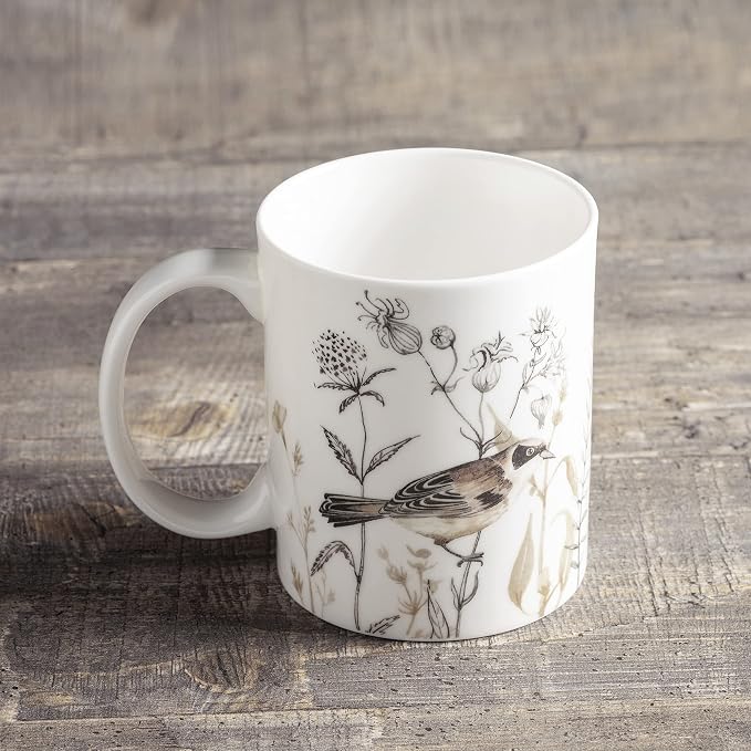 Maison d' Hermine Coffee Mug with Handles Tea Cups (12 Ounce, Pack of 1) | Fine Bone China Coffee Mugs for Hot Beverages Cappuccino Latte Home Spring Summer -Meadow Florals - Brown - Meadow Mornings