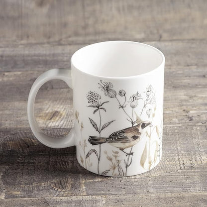 Maison d' Hermine Coffee Mug with Handles Tea Cups (12 Ounce, Pack of 1) | Fine Bone China Coffee Mugs for Hot Beverages Cappuccino Latte Home Spring Summer -Meadow Florals - Brown - Meadow Mornings