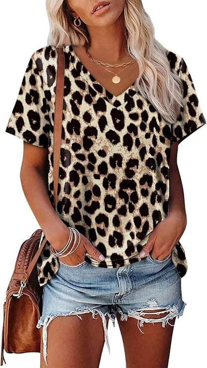 Alaroo Womens Summer Tops 2026 V Neck Short Sleeve Shirts Trendy Dressy Casual Vacation Outfits Printed