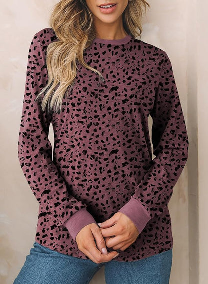 EVALESS Womens Crewneck Long Sleeve Tops Casual Polka Dots Tops Fall 2026 Tshirts Shirts