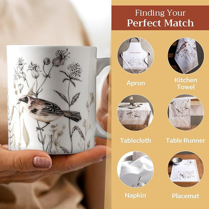 Maison d' Hermine Coffee Mug with Handles Tea Cups (12 Ounce, Pack of 1) | Fine Bone China Coffee Mugs for Hot Beverages Cappuccino Latte Home Spring Summer -Meadow Florals - Brown - Meadow Mornings