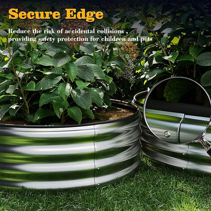 Galvanized Metal Planter Round Raised Garden Bed Kit for Gardening Outdoor Galvanized Planter Outdoor 1PC METAL8X2X1FT