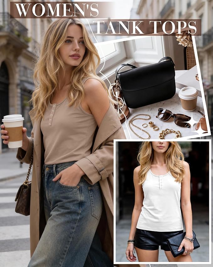 Ficerd 3 Pack Women's Henley Tank Tops Sleeveless Button Down Summer Shirts 2026 Casual Trendy Loose U Neck Tee Blouses