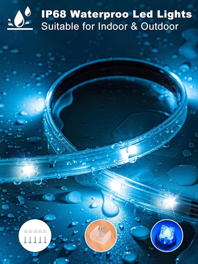 200ft Outdoor Led Strip Lights Waterproof, Ip68 Outside Led Light Strip Waterproof with Remote and App Control, Exterior Led Rope Lights Music Syne RGB Strip Lights for House Decor(2 * 100ft)
