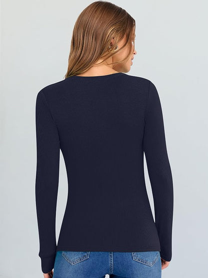 ANRABESS Long Sleeve V Neck Shirts for Women | Soft Comfy Ribbed Knit Fitted Tshirts, Casual Going Out Tops, 2026 Trendy Basic, Fall Winter Underscrub Layering Clothes