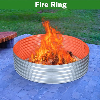 OUSHENG 4x4x1ft Round Galvanized Raised Garden Beds Outdoor, Steel Fire Pit Ring Flower Planter Large Metal Above Ground Boxes Kit for Gardening Vegetables Outside