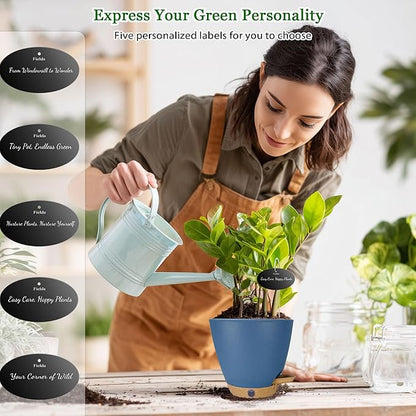 Self Watering Pots for Inoor Ourdoor Plants 8/7/6.5/6/5 Inch Plastic Planters with Drainage Holes & Water Level Indicator, Decorative House Flower Nursery Planting Pots with Saucers (Navy Blue)