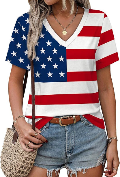 Alaroo Womens Summer Tops 2026 V Neck Short Sleeve Shirts Trendy Dressy Casual Vacation Outfits Printed