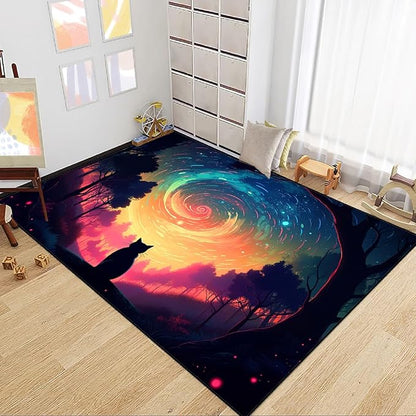 Moon Black Cat Rug - Mystical Stary Night Cat Rug for Kids Bedroom Colorful Black Cat Rug Decor Room Cat Door Mats Outdoor Entrance, 2.5x4 Feet
