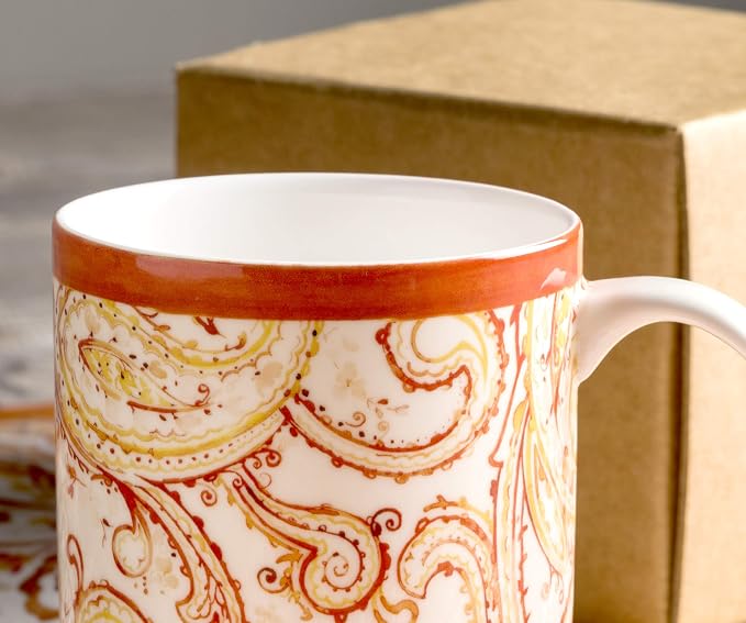 Maison d' Hermine Coffee Mug with Handles Tea Cups (15 Ounce, Pack of 1) | Fine Bone China Coffee Mugs for Hot Beverages Cappuccino Latte Home Hotel Spring Summer -Palatial Paisley - Paisley Autumn