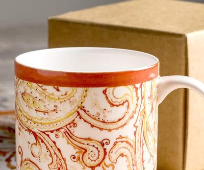 Maison d' Hermine Coffee Mug with Handles Tea Cups (15 Ounce, Pack of 1) | Fine Bone China Coffee Mugs for Hot Beverages Cappuccino Latte Home Hotel Spring Summer -Palatial Paisley - Paisley Autumn