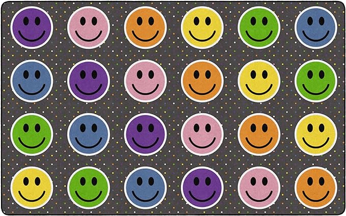 Flagship Carpets Smiley Seating (Seats 24) Classroom Area Rug or Educational Learning Mat, Kids Room or Playroom Carpet, 7'6" x 12', Gray/Multi