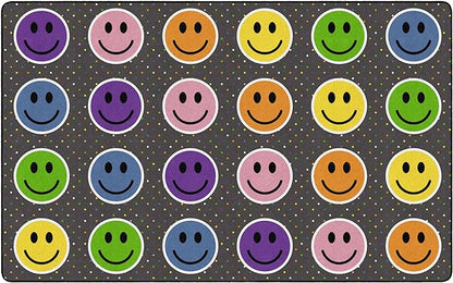 Flagship Carpets Smiley Seating (Seats 24) Classroom Area Rug or Educational Learning Mat, Kids Room or Playroom Carpet, 7'6" x 12', Gray/Multi