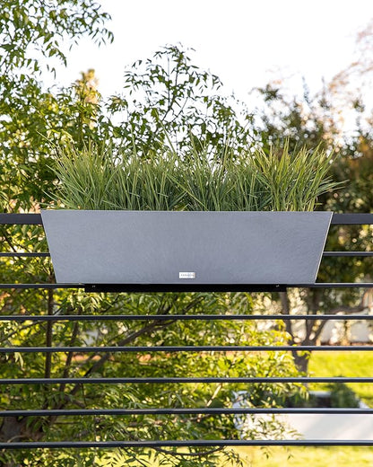 Veradek Pure Series Railing Planter - Plastic Hanging Planter for Outdoor Balcony/Fence | Durable All-Weather Use with Adjustable Brackets | Modern Décor for Flowers, Succulents, Hanging Plants