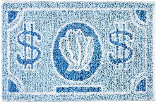 RoomTalks Coastal Beach Bathroom Rugs Non Slip Light Blue Turquoise Cute Bath Mat Washable, Cartoon Money Tufted Rug Boho Funky Aesthetic Cool 2x3 Small Throw Rugs for Bedroom Kitchen Living Room