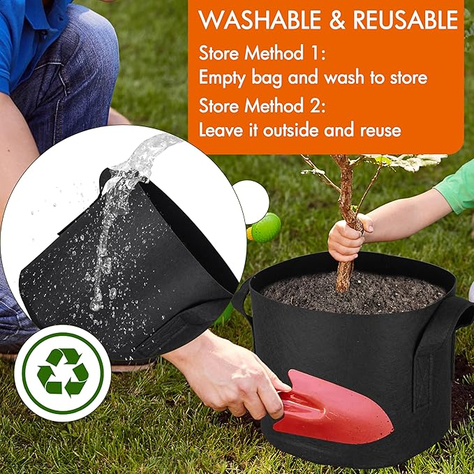 Gardzen 10-Pack 3 Gallons Grow Bags, Aeration Fabric Pots with Handles, Heavy Duty Cloth Pots for Plants