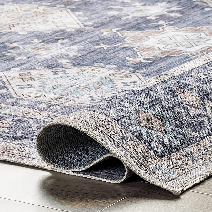 nuLOOM Finley Machine Washable Vintage Distressed Ultra Thin Area Rug, 6' x 9', Grey