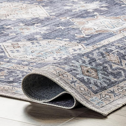 nuLOOM Finley Machine Washable Vintage Distressed Ultra Thin Area Rug, 6' x 9', Grey