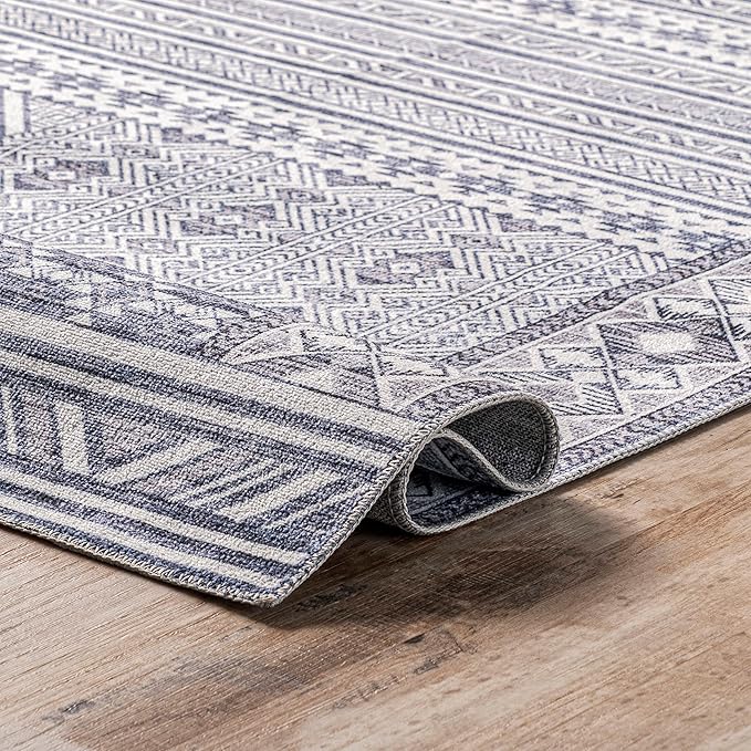 nuLOOM Jenine Southwestern Machine Washable Ultra Thin Area Rug, 6x9, Grey