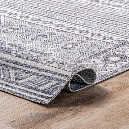 nuLOOM Jenine Southwestern Machine Washable Ultra Thin Area Rug, 6x9, Grey
