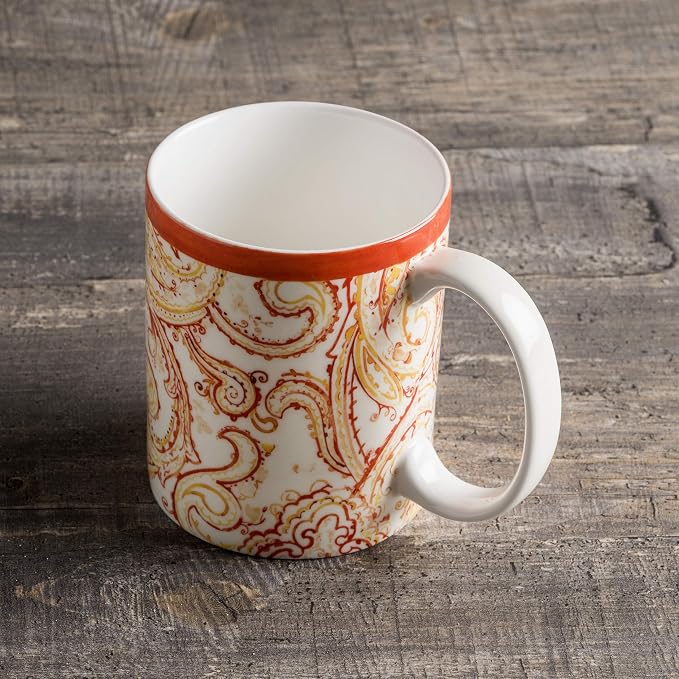Maison d' Hermine Coffee Mug with Handles Tea Cups (15 Ounce, Pack of 1) | Fine Bone China Coffee Mugs for Hot Beverages Cappuccino Latte Home Hotel Spring Summer -Palatial Paisley - Paisley Autumn