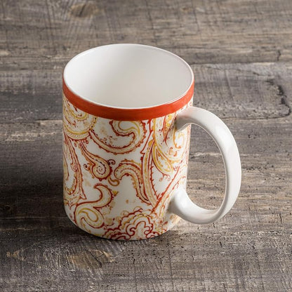Maison d' Hermine Coffee Mug with Handles Tea Cups (15 Ounce, Pack of 1) | Fine Bone China Coffee Mugs for Hot Beverages Cappuccino Latte Home Hotel Spring Summer -Palatial Paisley - Paisley Autumn