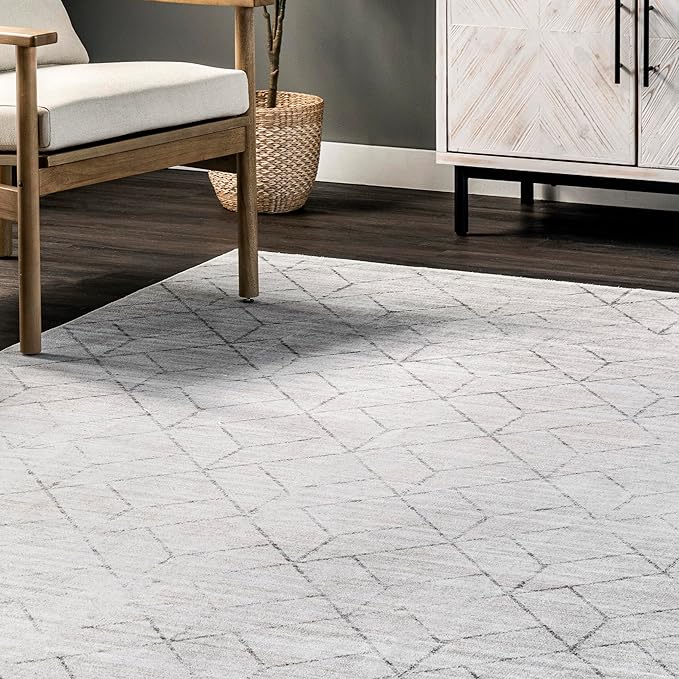 nuLOOM Regan Modern Geometric Machine Washable Ultra Thin Runner Rug, 2' 6" x 8', Light Grey