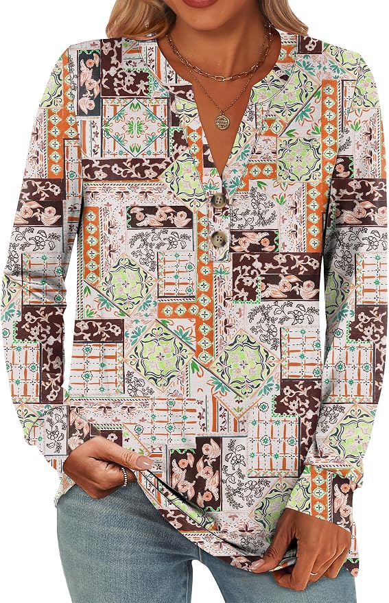 ANRABESS Women's Long Sleeve Shirts 2026 Spring Fashion Dressy Casual Tops Trendy Henley Blouses Cute Work Outfits Clothes