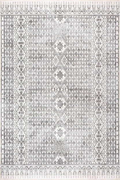 nuLOOM Hettie Transitional Tribal Machine Washable Ultra Thin Area Rug, 5' x 8', Light Grey