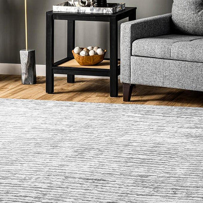nuLOOM Avelina Abstract Stripes Machine Washable Ultra Thin Area Rug, 3' x 5', Light Grey