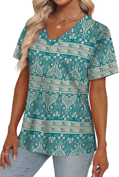 Alaroo Womens Summer Tops 2026 V Neck Short Sleeve Shirts Trendy Dressy Casual Vacation Outfits Printed