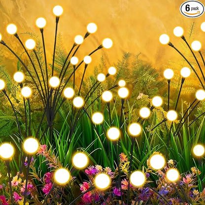 Solar Lights Outdoor-6Pack 48LEDs Solar Garden Firefly Lights Outside,Solar Powered Light Outdoor and Garden Decorative IP65 Waterproof,Yard Patio Pathway Decor,Gardening Gifts for Women,Warm White