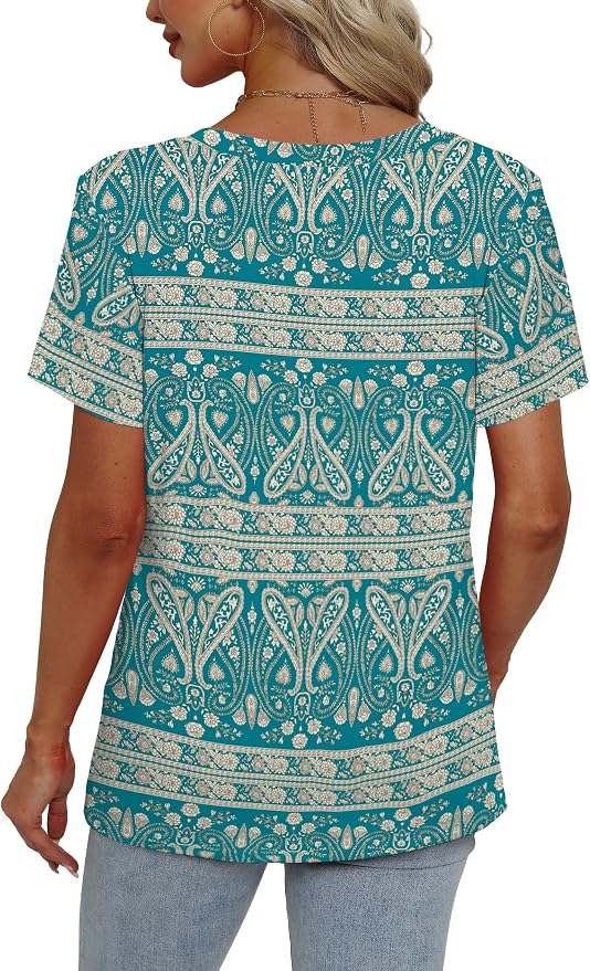 Alaroo Womens Summer Tops 2026 V Neck Short Sleeve Shirts Trendy Dressy Casual Vacation Outfits Printed