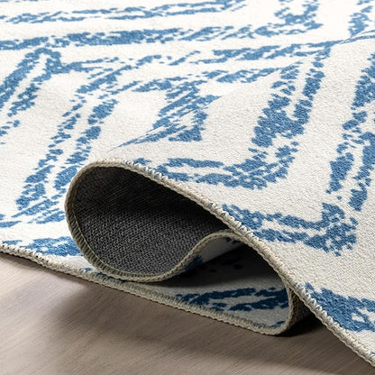 nuLOOM Rosanne Machine Washable Geometric Runner Rug, 2' 6" x 8', Blue, Rectangular, 0.1" Thick