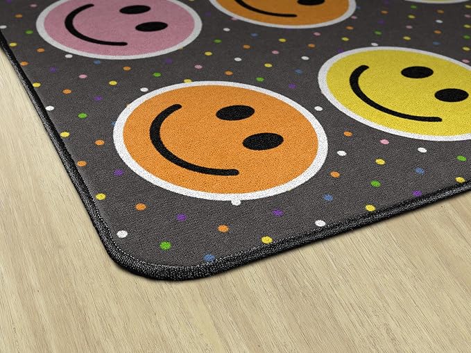 Flagship Carpets Smiley Seating (Seats 20) Classroom Area Rug or Educational Learning Mat, Kids Room or Playroom Carpet, 6' x 8'4", Gray/Multi