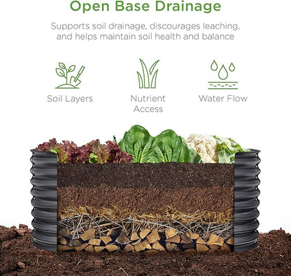 Best Choice Products 4x2x2ft Outdoor Metal Raised Garden Bed, Oval Deep Root Planter Box for Vegetables, Flowers, Herbs, and Succulents w/ 101 Gallon Capacity, Rubber Edge Guard - Charcoal