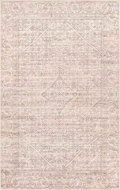 nuLOOM Shontal Traditional Machine Washable Ultra Thin Area Rug, 4' x 6', Beige