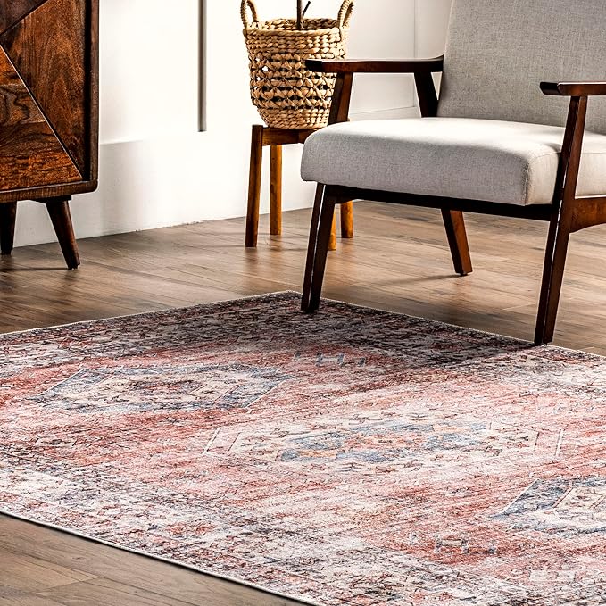 nuLOOM Desna Machine Washable Faded Vintage Ultra Thin Runner Rug, 2' 6" x 8', Peach
