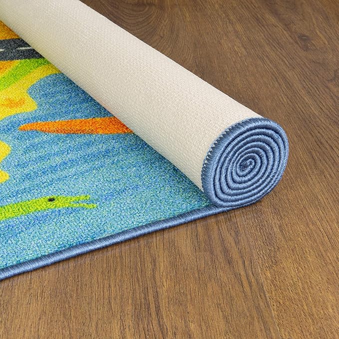KC Cubs Playtime Collection Dinosaur Dino Safari Road Map Educational Learning & Game Area Rug Carpet for Kids and Children Bedrooms and Playroom (3'3" x 4'7")