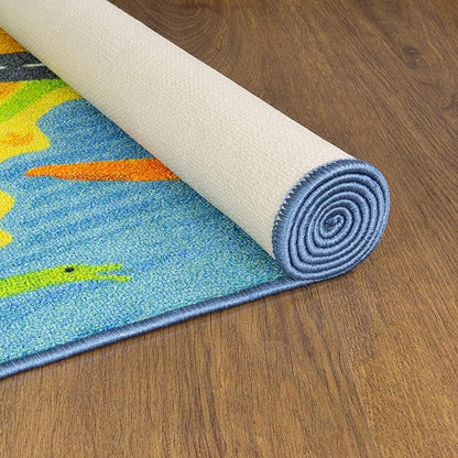 KC Cubs Playtime Collection Dinosaur Dino Safari Road Map Educational Learning & Game Area Rug Carpet for Kids and Children Bedrooms and Playroom (3'3" x 4'7")