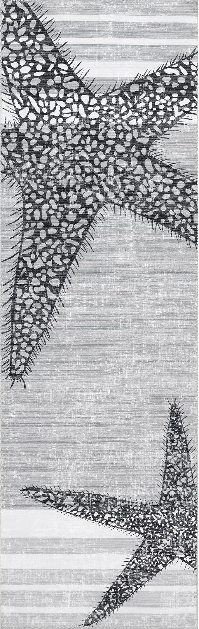 nuLOOM Starfish and Stripes Machine Washable Ultra Thin Runner Rug, 2' 6" x 8', Light Grey