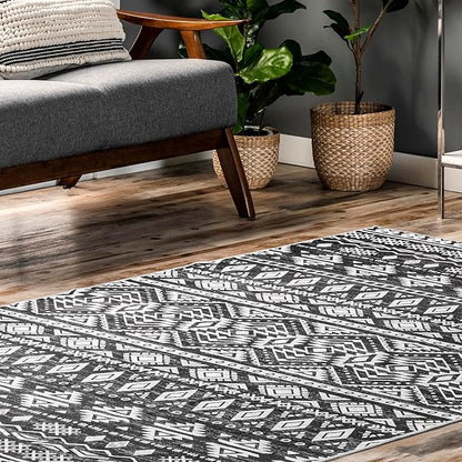 nuLOOM Madlyn Tribal Machine Washable Ultra Thin Area Rug, 8' x 10', Charcoal