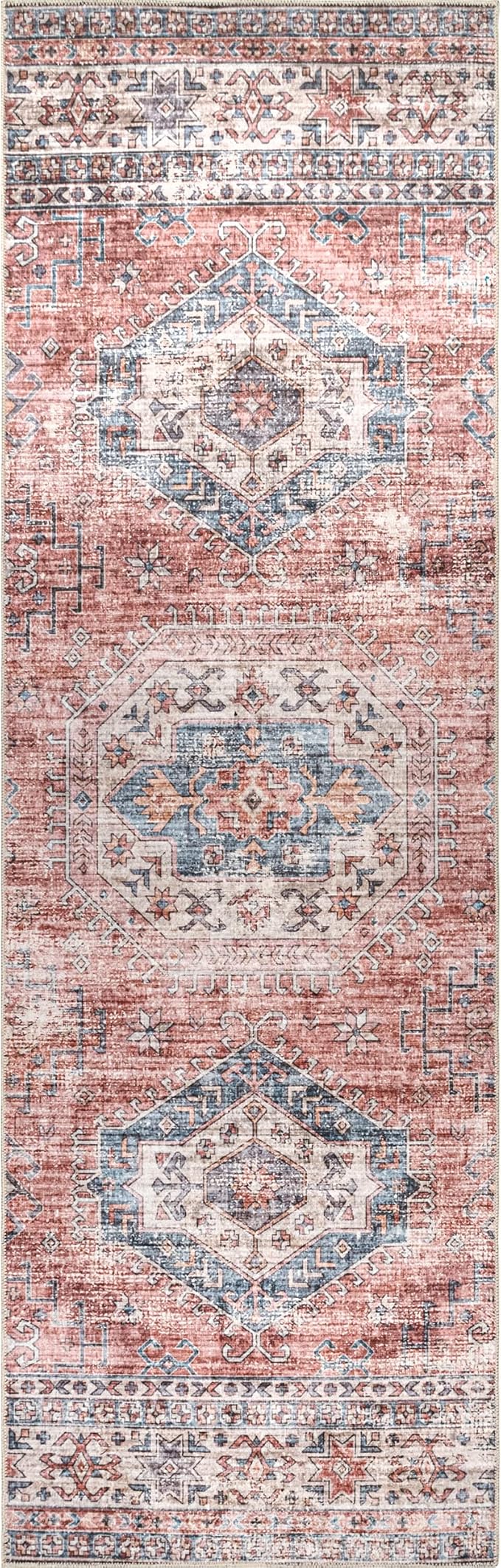 nuLOOM Desna Machine Washable Faded Vintage Ultra Thin Runner Rug, 2' 6" x 8', Peach
