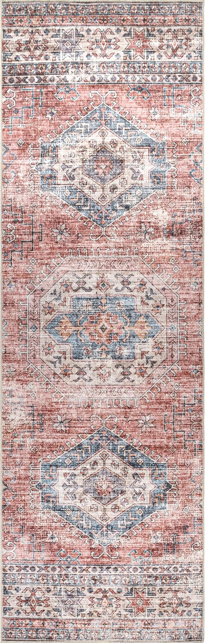 nuLOOM Desna Machine Washable Faded Vintage Ultra Thin Runner Rug, 2' 6" x 8', Peach