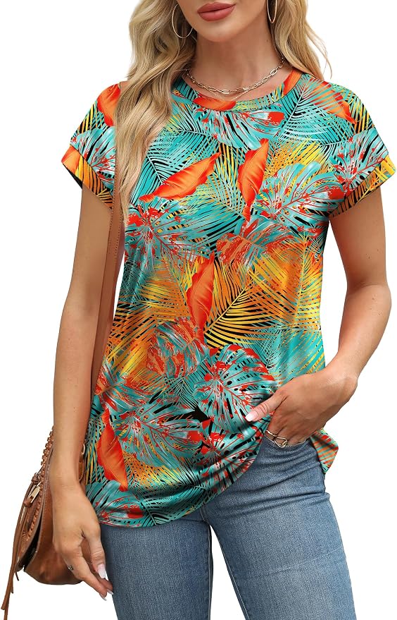 Alaroo Womens Summer Tops Short Sleeve Shirts Crew Neck Tshirt Cute Trendy Tunic Blouses (S-3XL)