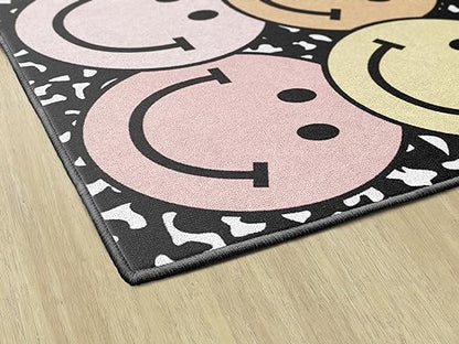 Flagship Carpets Schoolgirl Style Pastel Rainbow Smileys on Notebook Educational Area Rug for Kids Room Seating Décor, Children's Classroom, Play Carpet for Teaching and Playroom, 5' x 7'6", Multi