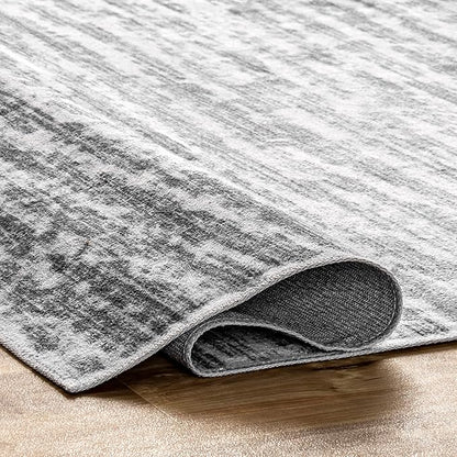 nuLOOM Avelina Abstract Stripes Machine Washable Ultra Thin Area Rug, 3' x 5', Light Grey
