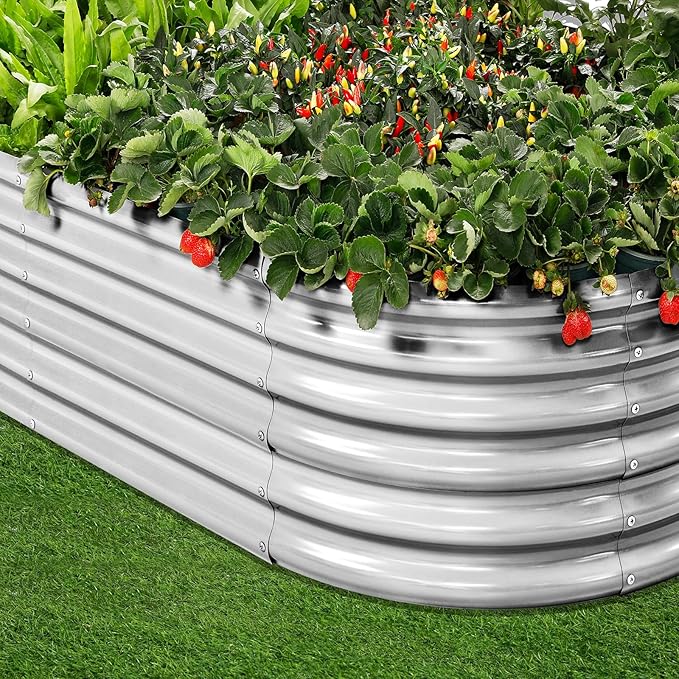 Land Guard 4×2×1.5ft Galvanized Raised Garden Bed Kit, Galvanized Planter Garden Boxes Outdoor, Oval Large Metal Raised Garden Bed for Vegetables……… (Classic Silver