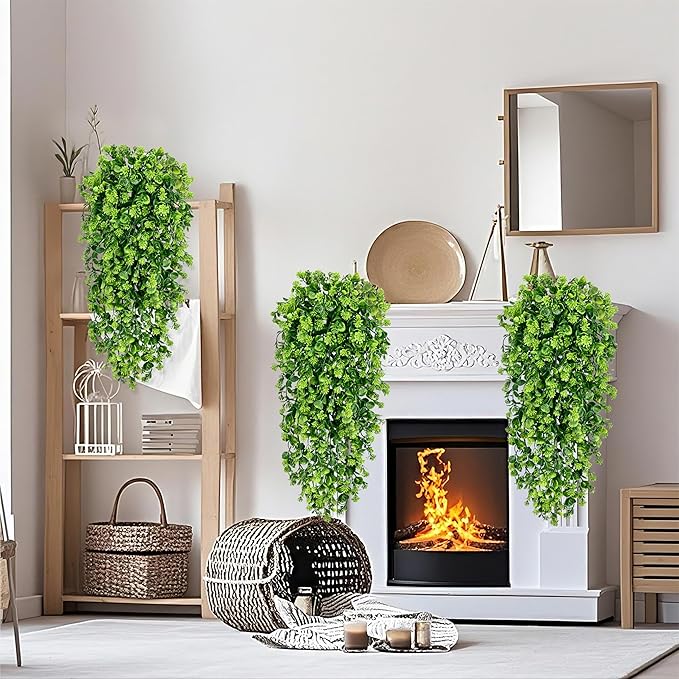 Waipfaru 4Pcs Fake Hanging Plants 3ft Fake Plants UV Resistant Fake Vines Artificial Decor for Indoor Outdoor Party Wall Porch Wedding Decoration,Light Green