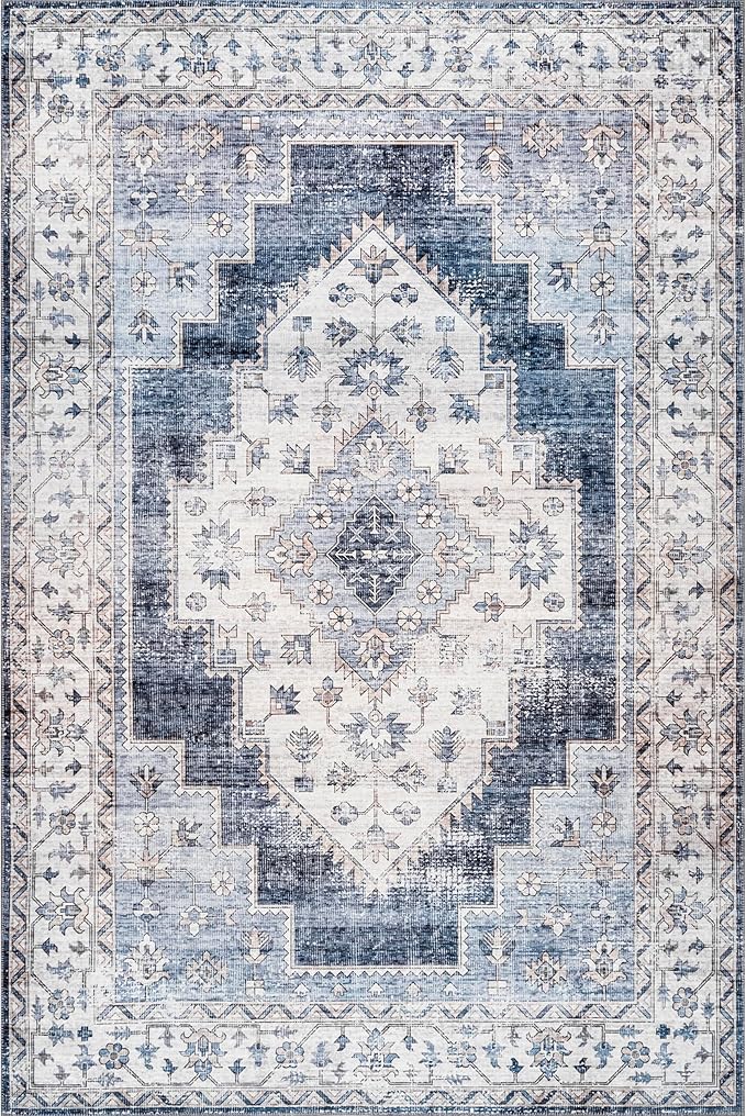 nuLOOM Dania Machine Washable Medallion Ultra Thin Area Rug, 3' x 5', Navy